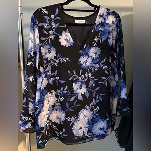 Calvin Klein black floral blouse, XL